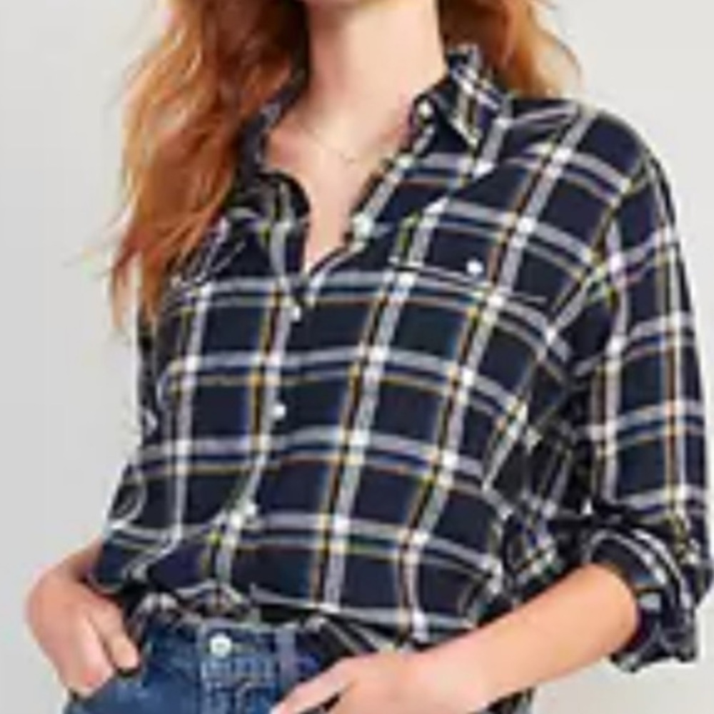 OLD NAVY Women Plaid Flannel Boyfriend Cotton Shirt | M